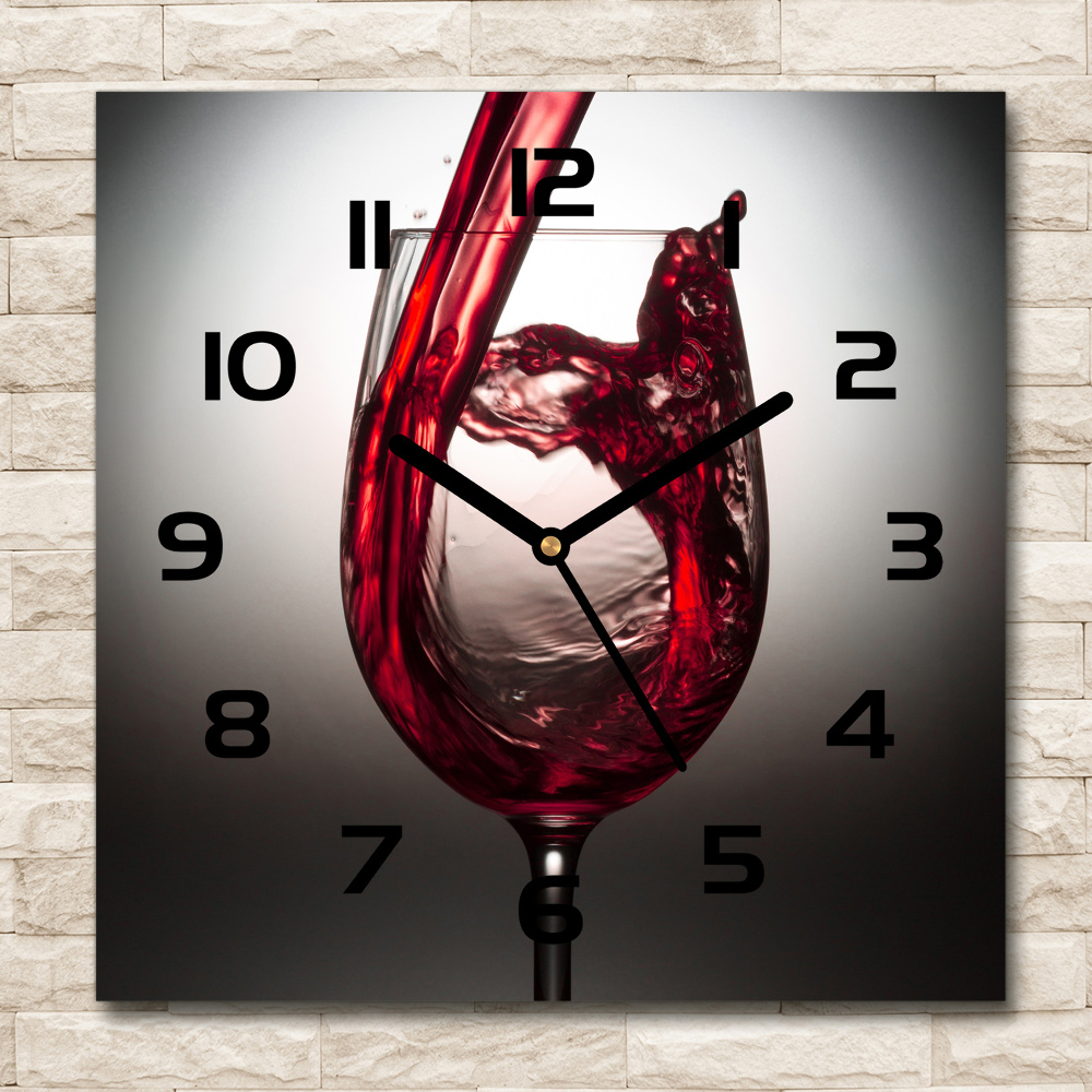 Skleněné hodiny čtverec Červené víno