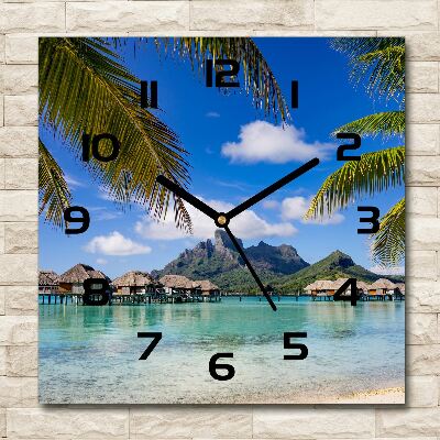 Skleněné hodiny na stěnu Palmy na Bora Bora