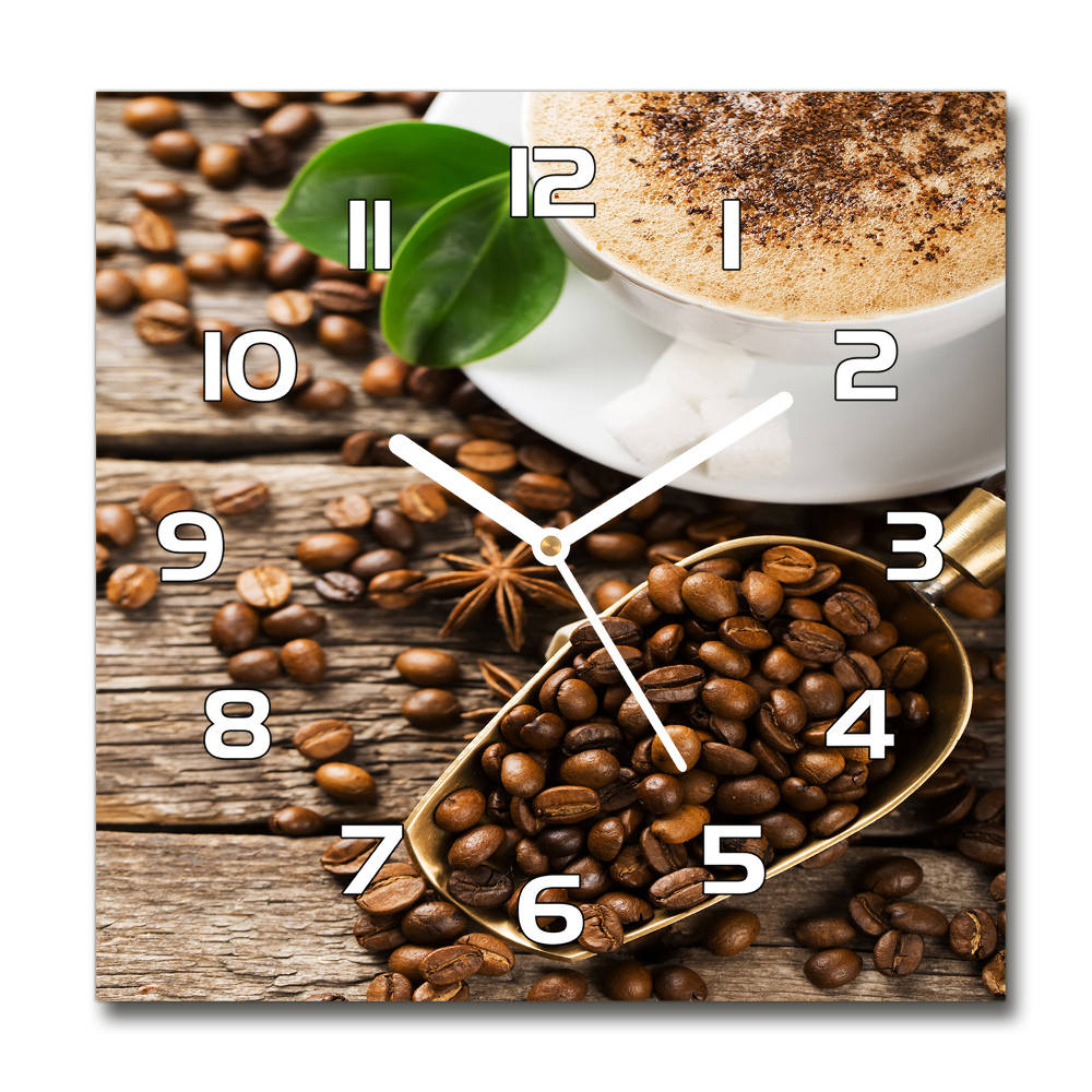 Skleněné nástěnné hodiny čtverec Káva