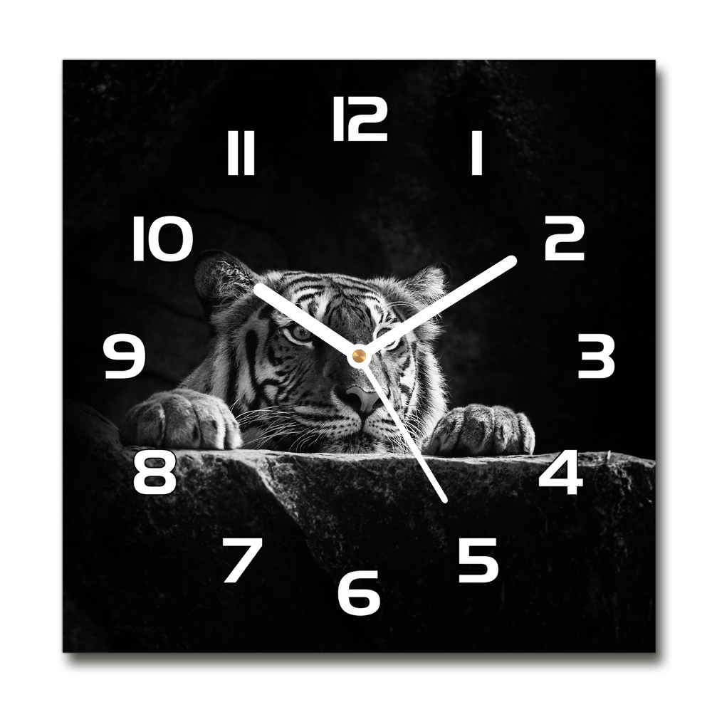 Skleněné nástěnné hodiny čtverec Tygr
