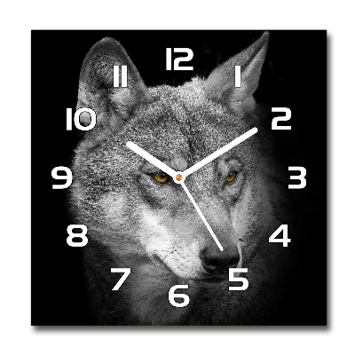 Skleněné nástěnné hodiny čtverec Vlk