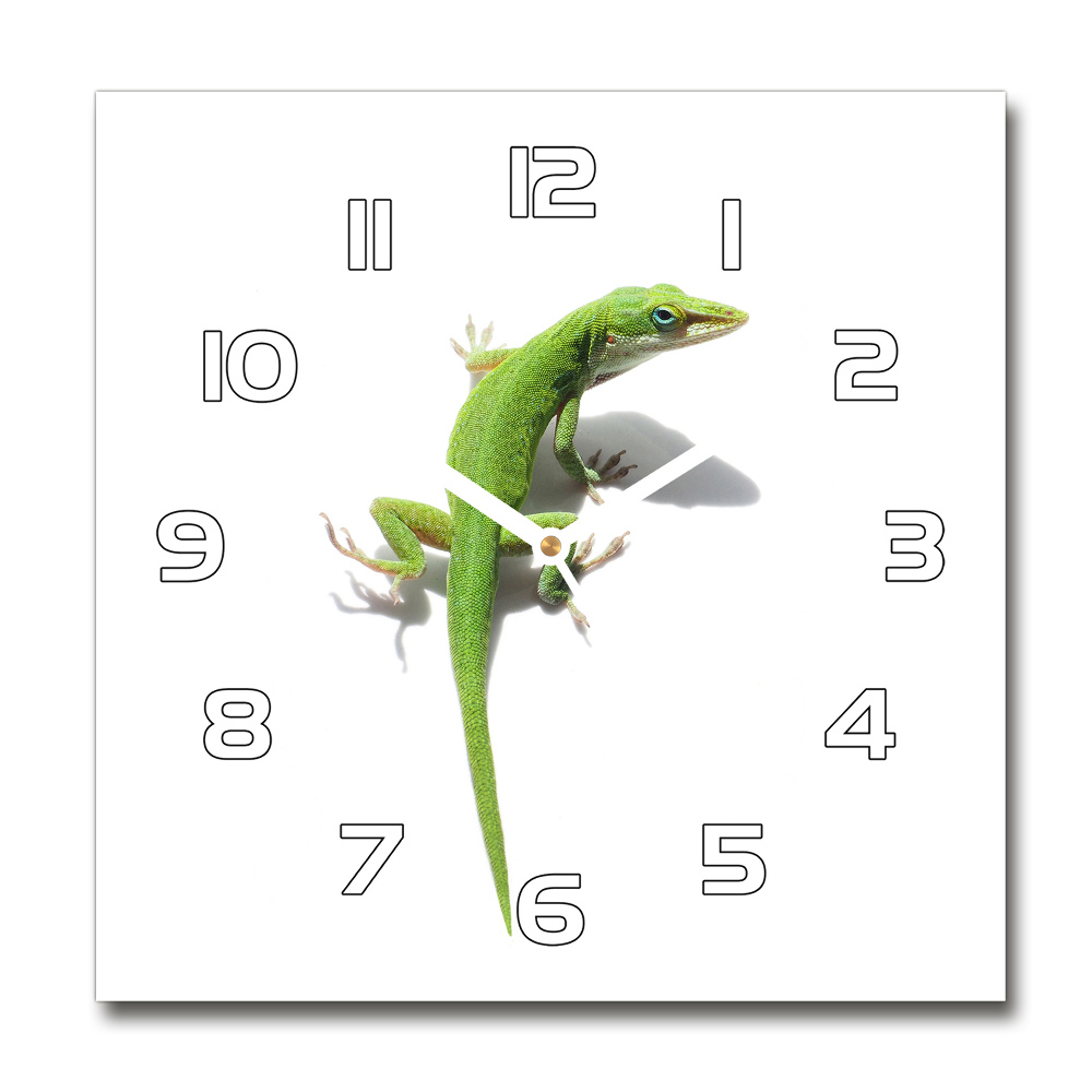 Skleněné hodiny čtverec Zelená ještěrka