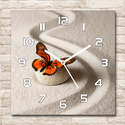 Skleněné hodiny čtverec Kámen zen a motýl