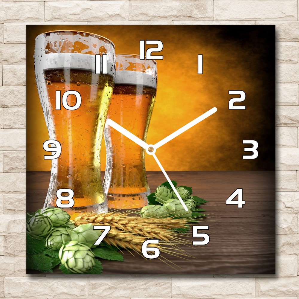 Skleněné hodiny čtverec Dvě sklenice piva
