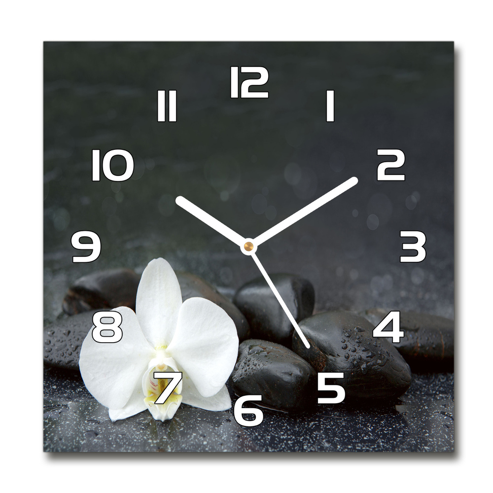 Skleněné nástěnné hodiny čtverec Orchidej