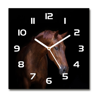 Skleněné hodiny čtverec Hnědý kůň