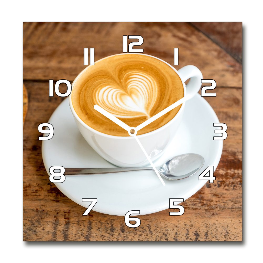 Skleněné hodiny čtverec Káva v šálku