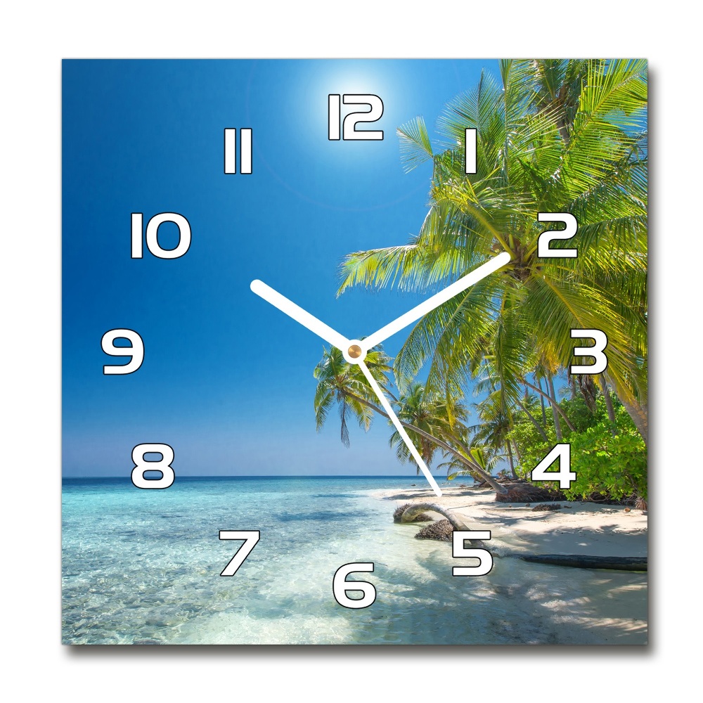 Skleněné hodiny čtverec Maledivy pláž