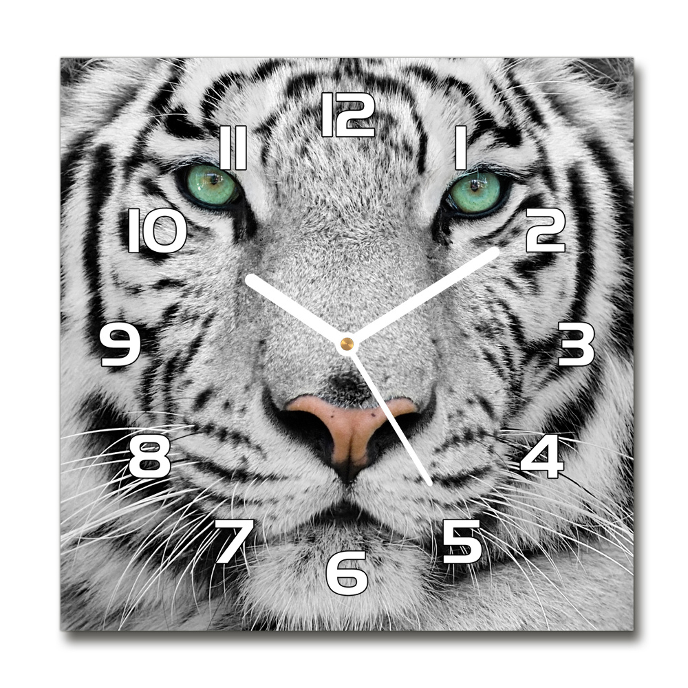 Skleněné hodiny čtverec Bílý tygr