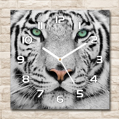 Skleněné hodiny čtverec Bílý tygr