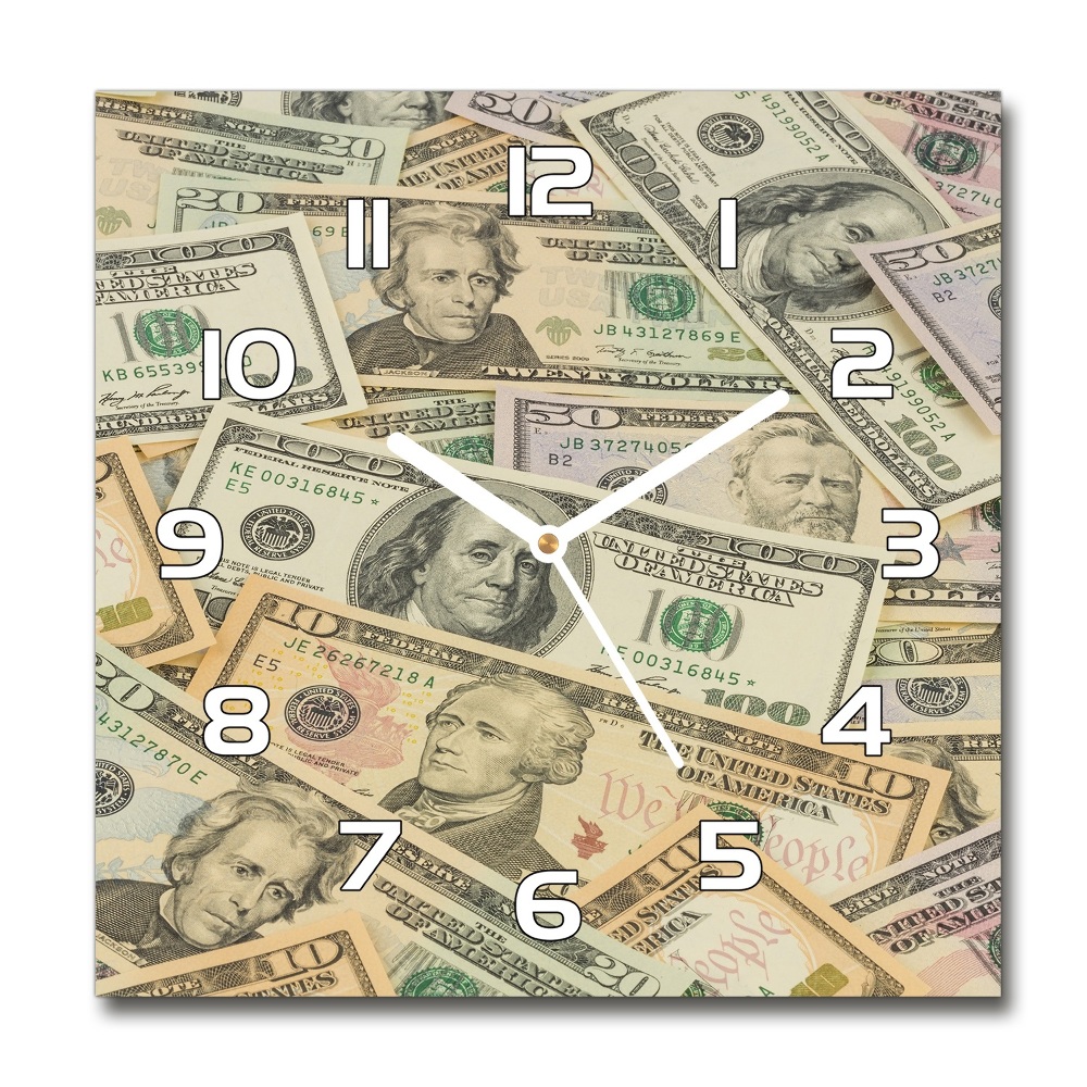 Skleněné hodiny na stěnu Peníze dolary