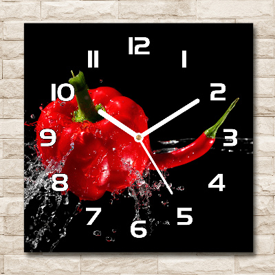 Skleněné hodiny čtverec Červené papriky