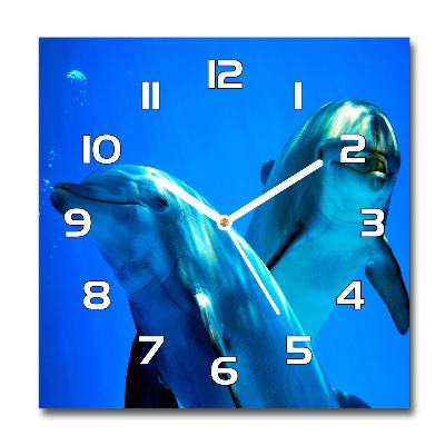 Skleněné hodiny čtverec Dva delfíni