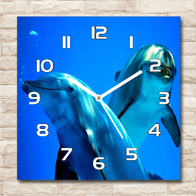 Skleněné hodiny čtverec Dva delfíni