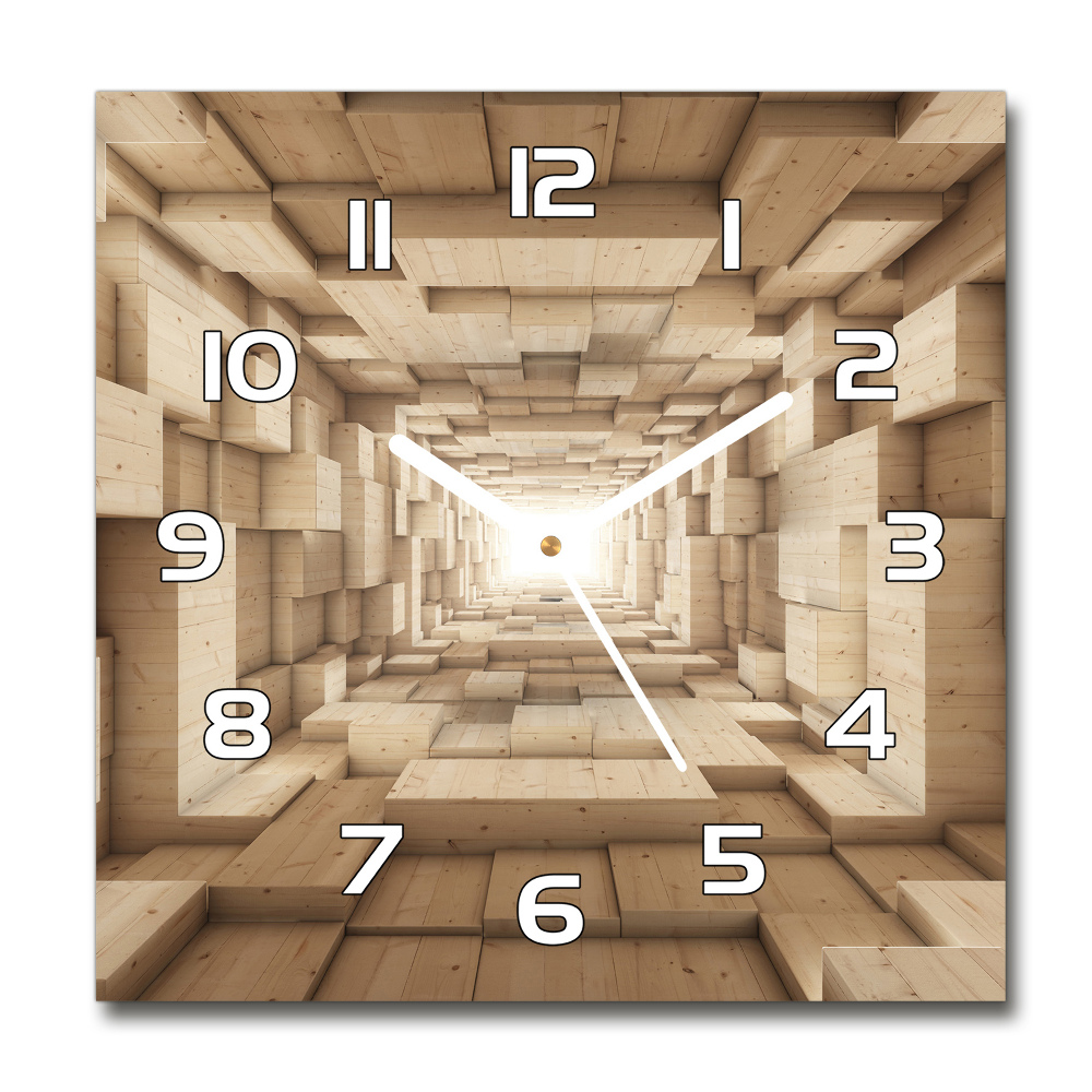Skleněné hodiny čtverec Dřevěné tunel