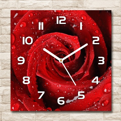 Skleněné hodiny čtverec Kapky na růži