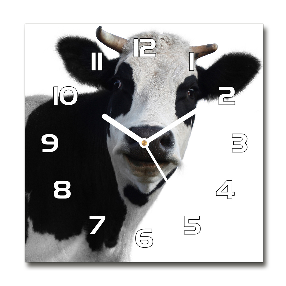 Skleněné hodiny čtverec Strakatá kráva