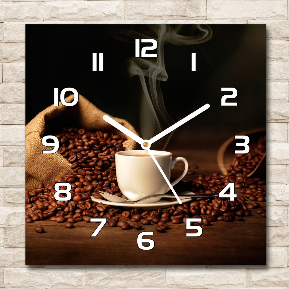 Skleněné hodiny čtverec Káva v šálku