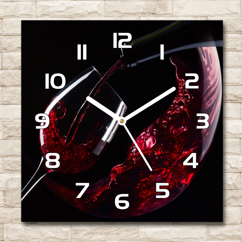 Skleněné hodiny na stěnu Červené víno