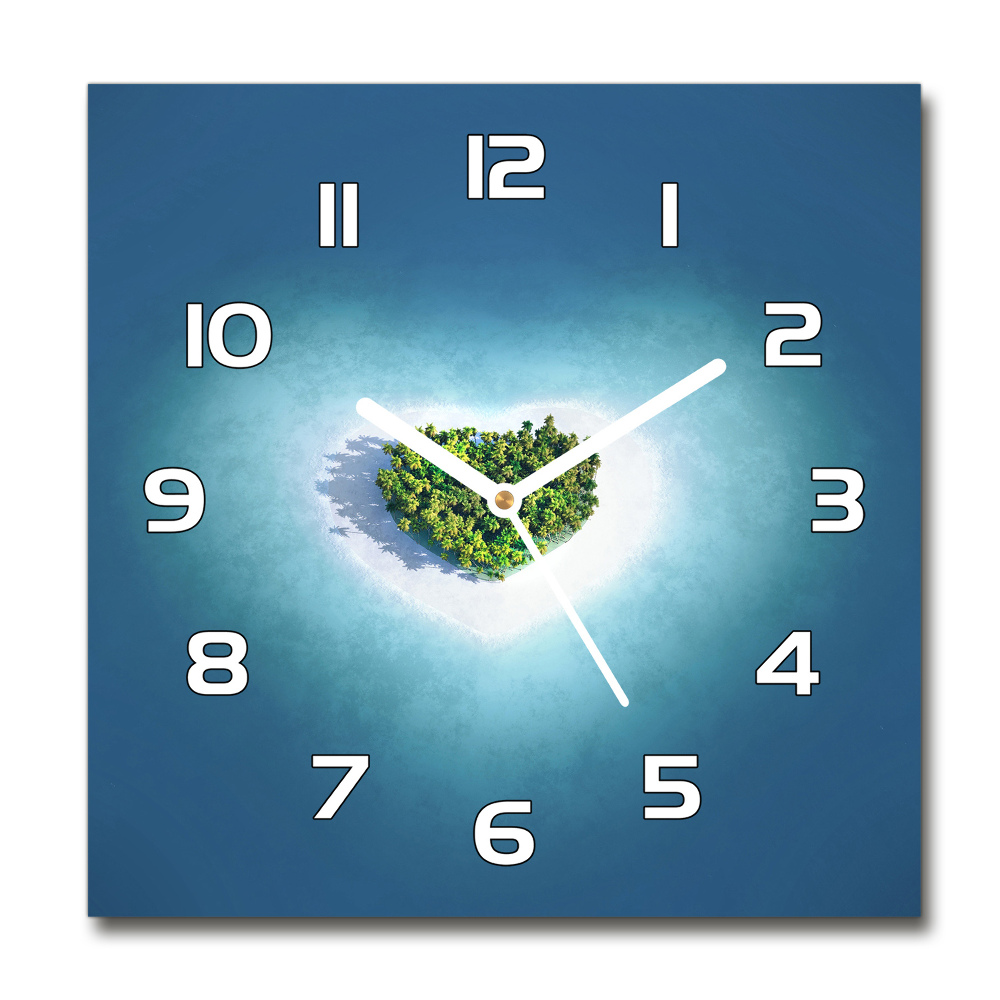 Skleněné hodiny čtverec Ostrov tvar srdce