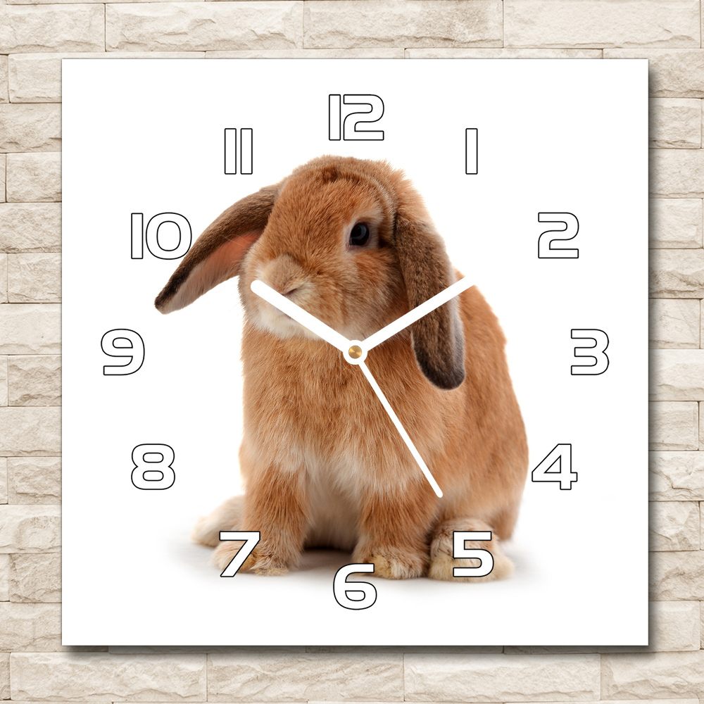 Skleněné hodiny čtverec Červený králík