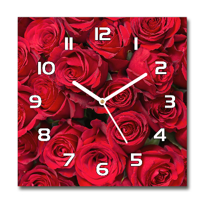Skleněné hodiny čtverec Červené růže