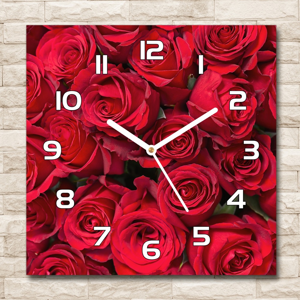 Skleněné hodiny čtverec Červené růže