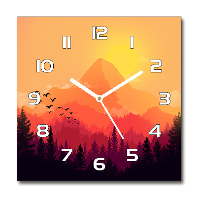 Skleněné hodiny na stěnu Horské panorama