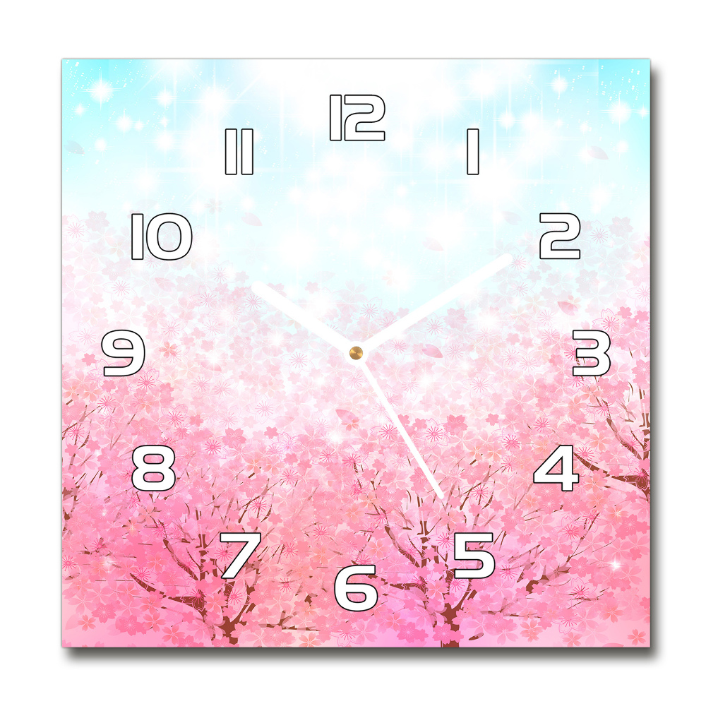 Skleněné hodiny čtverec Květy višně