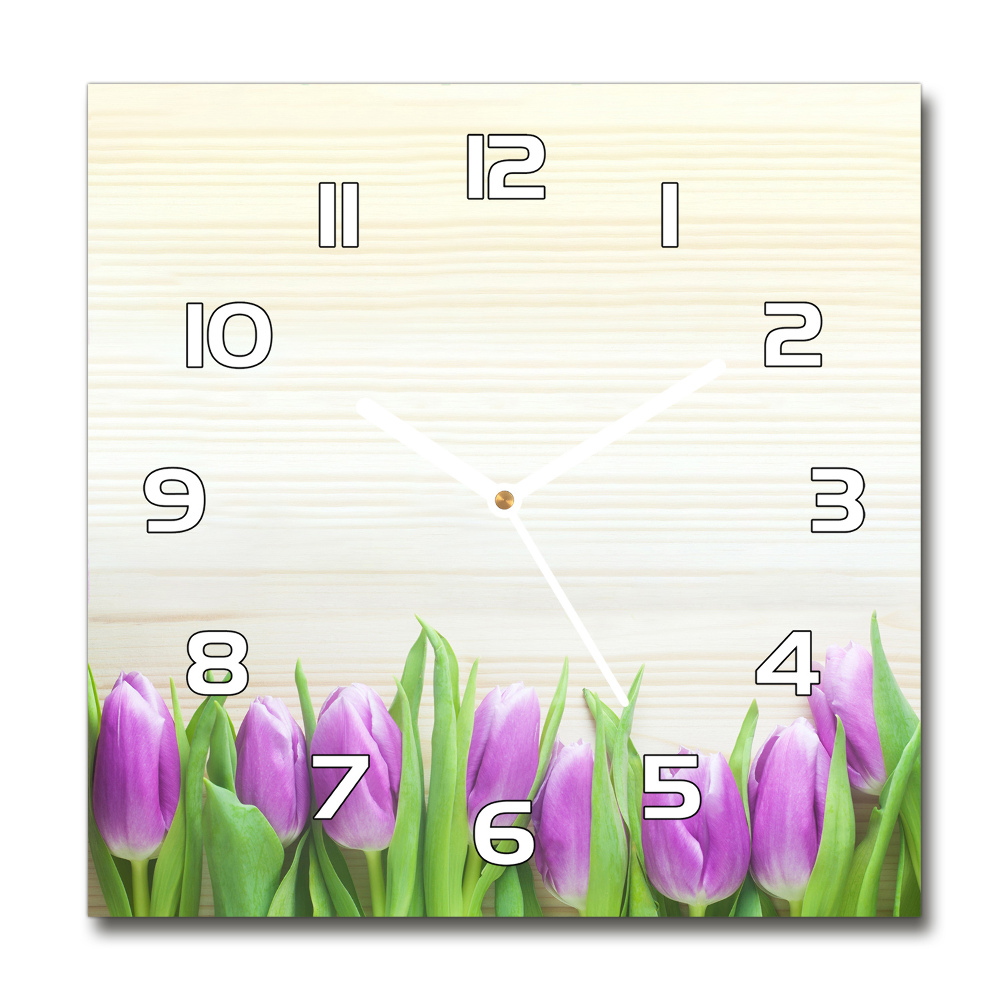 Skleněné hodiny čtverec Fialové tulipány