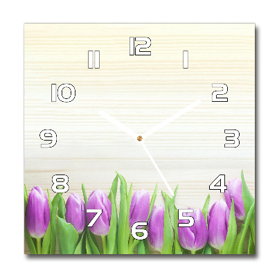 Skleněné hodiny čtverec Fialové tulipány