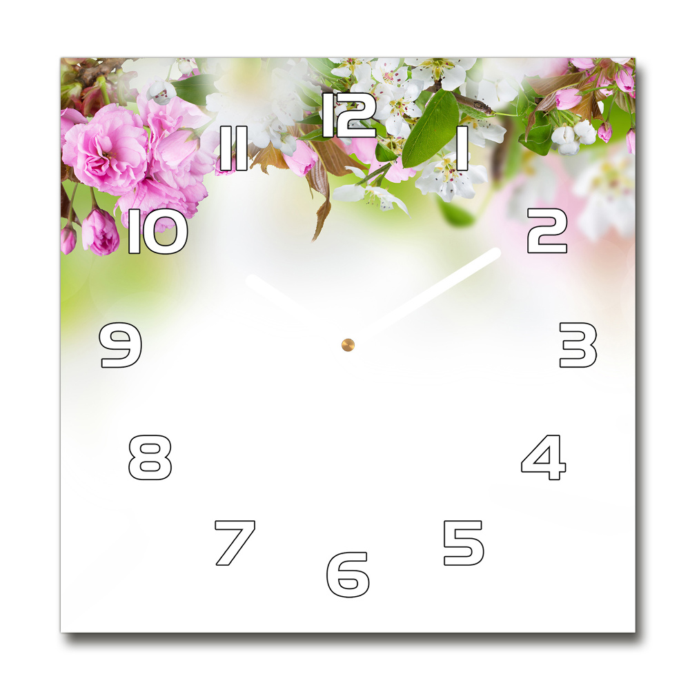 Skleněné hodiny čtverec Jarní květiny