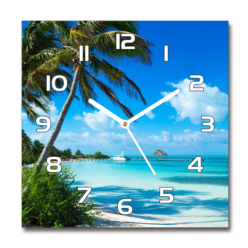 Skleněné hodiny na stěnu Tropická pláž
