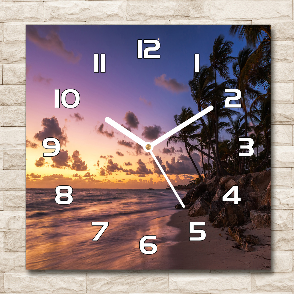 Skleněné hodiny čtverec Západ slunce na pláži