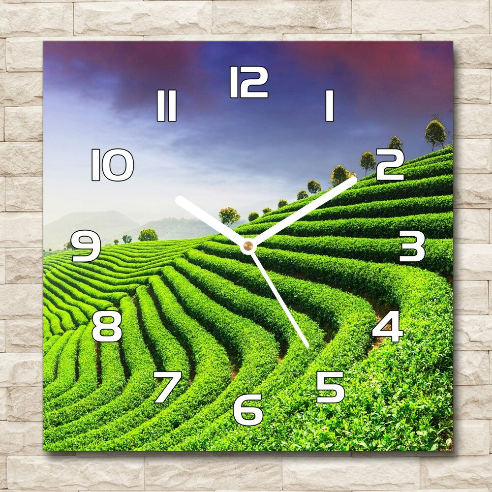 Skleněné hodiny čtverec Plantace čaje