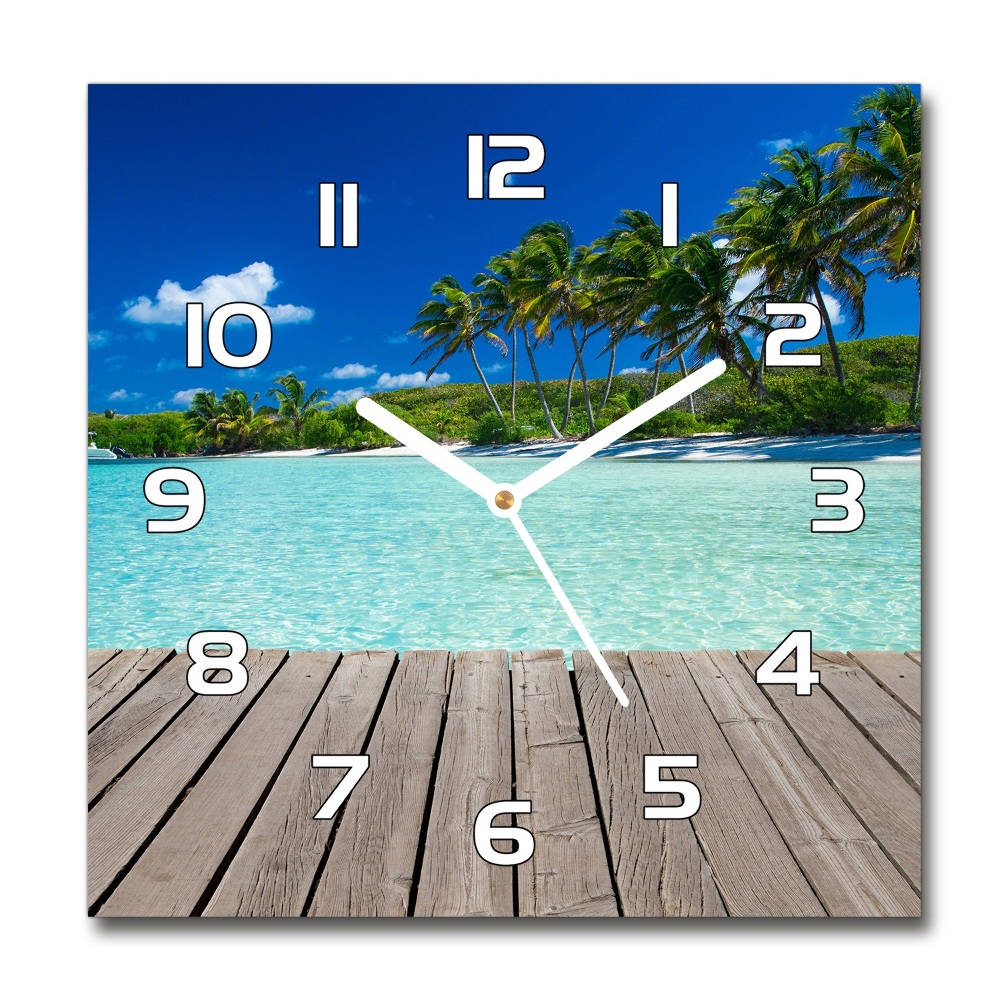 Skleněné hodiny čtverec Tropická pláž