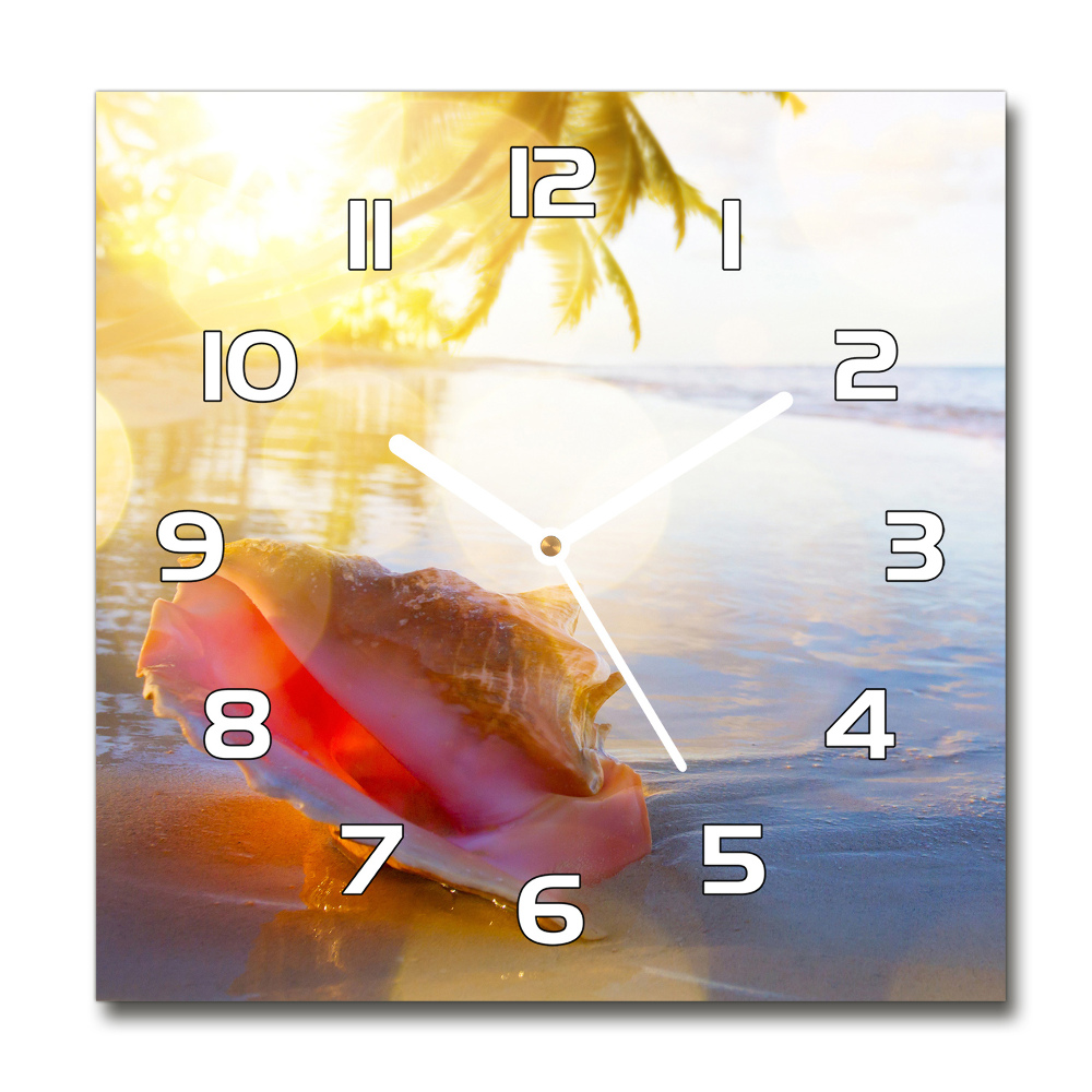 Skleněné hodiny čtverec Mušle na pláži