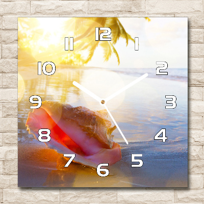 Skleněné hodiny čtverec Mušle na pláži