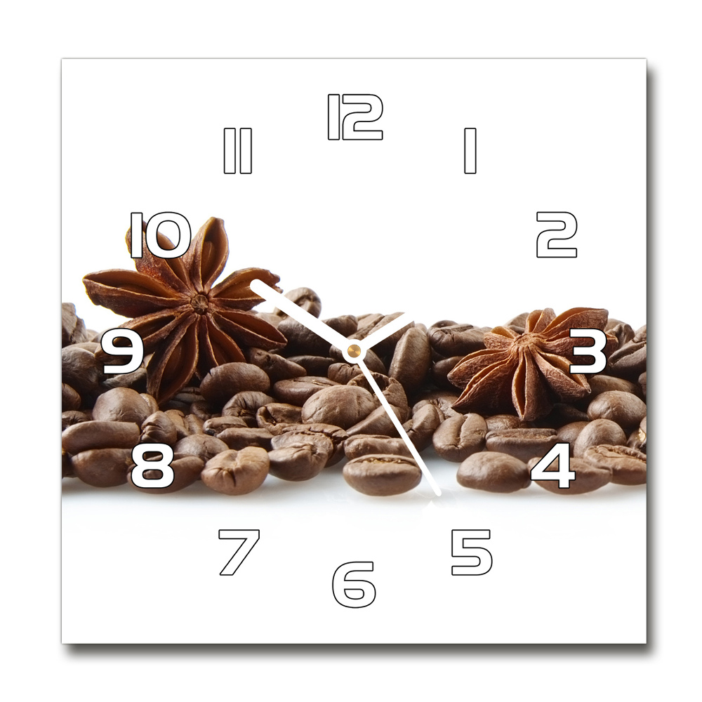 Skleněné hodiny čtverec Zrnka kávy skořice