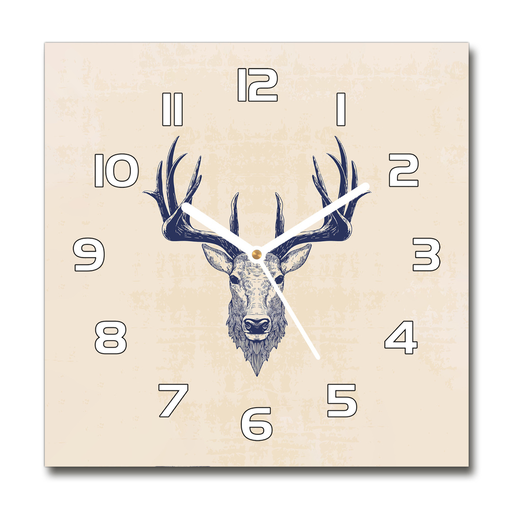 Skleněné hodiny čtverec Hlava jelena