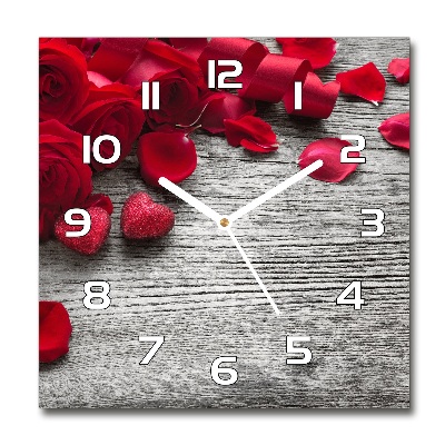 Skleněné hodiny na stěnu Červené růže