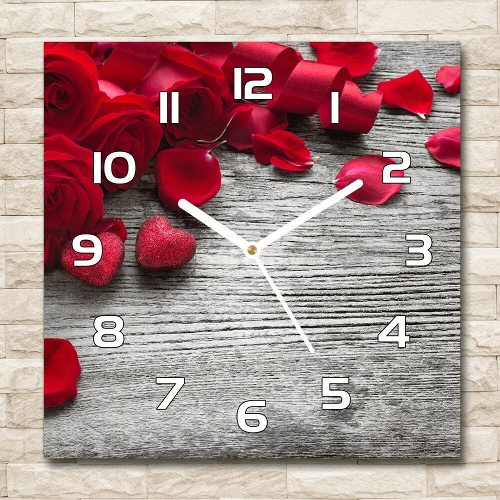 Skleněné hodiny na stěnu Červené růže