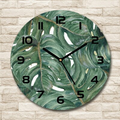 Skleněné nástěnné hodiny kulaté Monstera