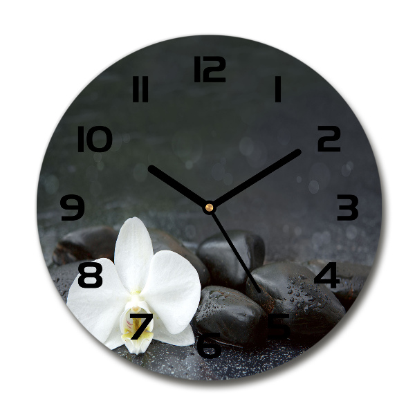 Skleněné nástěnné hodiny kulaté Orchidej