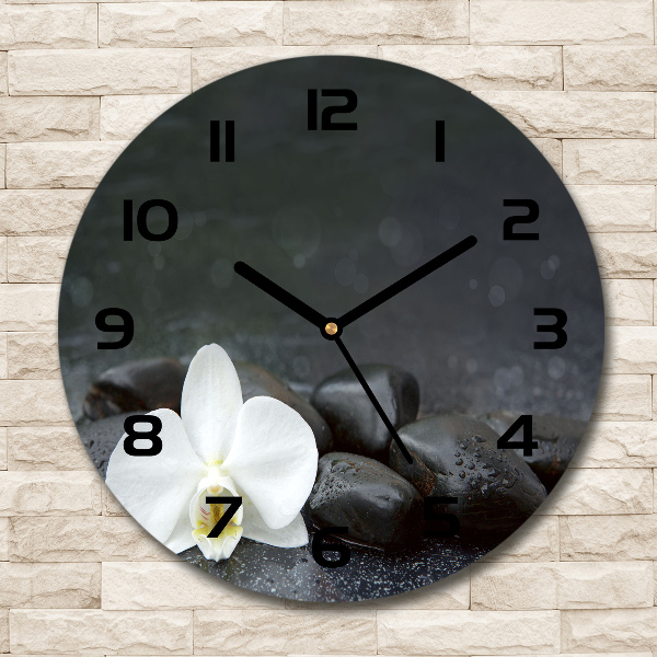 Skleněné nástěnné hodiny kulaté Orchidej