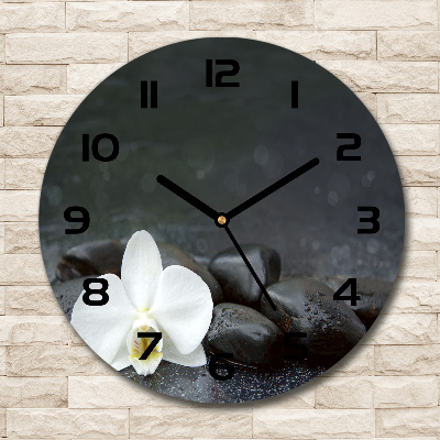 Skleněné nástěnné hodiny kulaté Orchidej