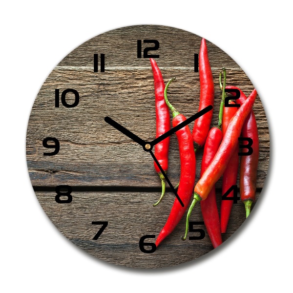 Skleněné hodiny kulaté Chilli papričky
