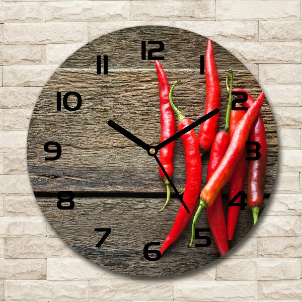 Skleněné hodiny kulaté Chilli papričky