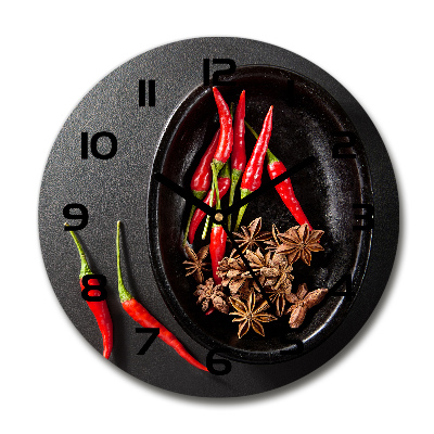 Skleněné hodiny kulaté Chilli papričky