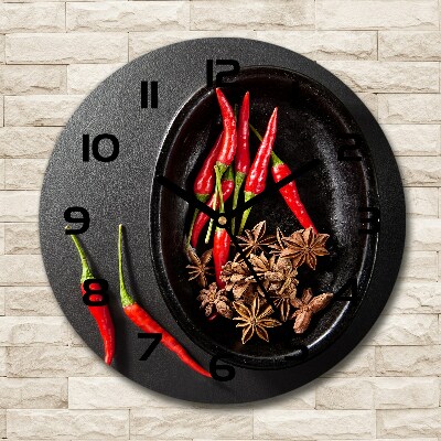 Skleněné hodiny kulaté Chilli papričky